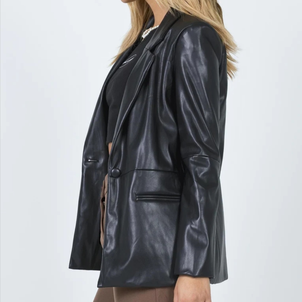 Princess Polly MORRISON FAUX LEATHER BLAZER BLACK